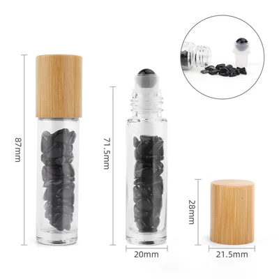Olio Roller Bottiglia con Pietra Preziosa – Turmalina Nera – Cappuccio in Legno + Punta Roller in Pietra Preziosa per Flacone da 5 ml — foto 2