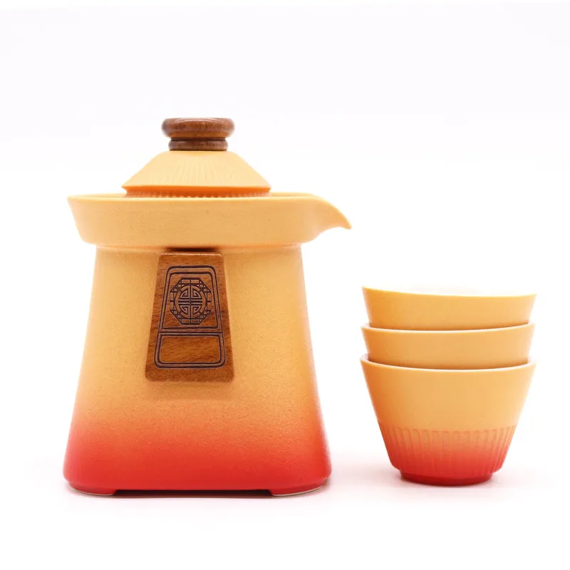 Temple Teapot Set & Three Cups Arancia Earth