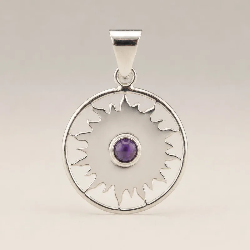 Indian Devotional Pendant Argento Plated Sun Worship Amethyst — foto 3