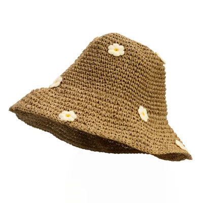 Nomad Sari Floppy Straw Sun Hat Coffee & Daiseys