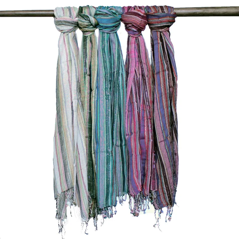 Indian Boho Scarves - 50x180cm - Random Colours With Oro Thread