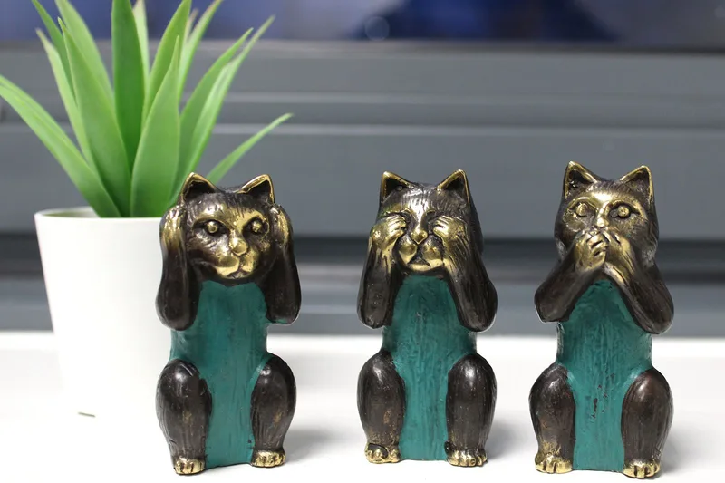 Set of 3 See No, Hear No, Speak No Evil Brass Cats — foto 1