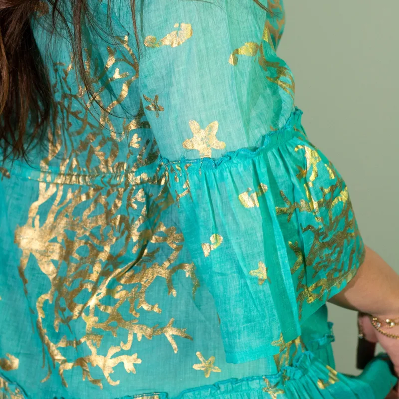 Nomad Sari On the Med Collection Dress Turquoise & Oro Coral Design — foto 2