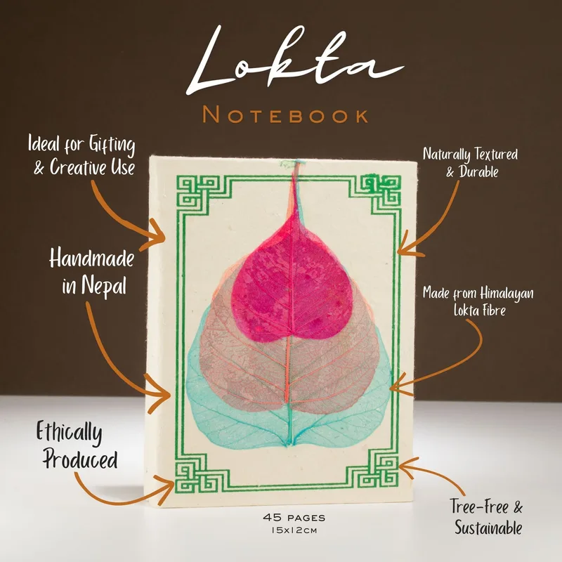 Med Lokta Bodhi Leaf Notebook Lrg (15x12cm) - 45 leafs (assorted)