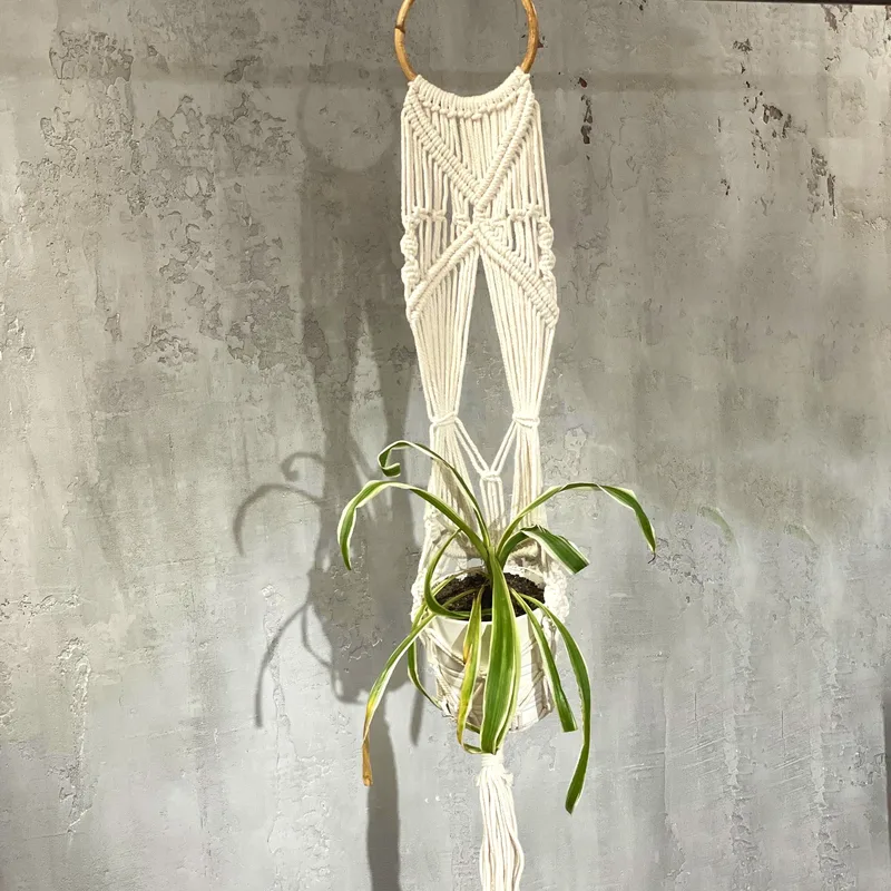 Macrame Pot Porta Long With Ratten Hoop — foto 6