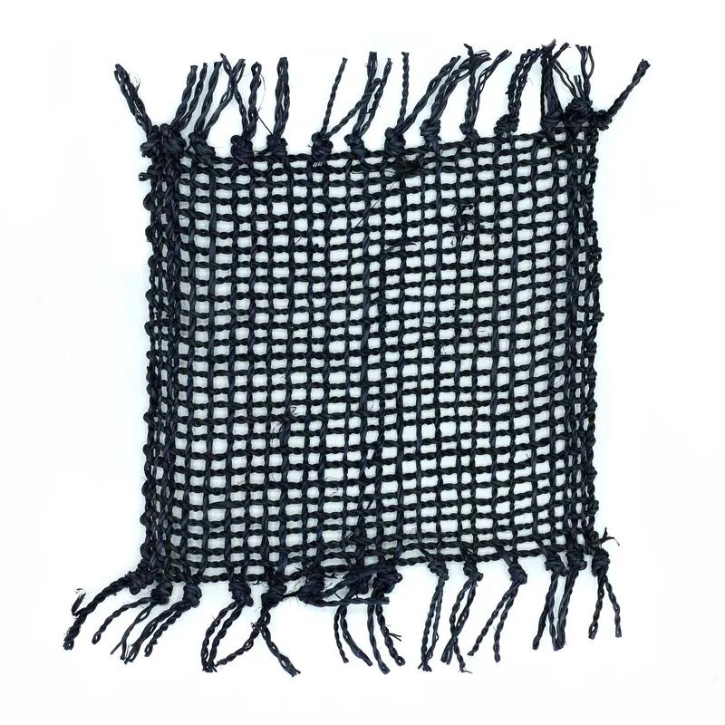Set of 4 Seagrass Fringe Naturale Coaster - Nero — foto 1