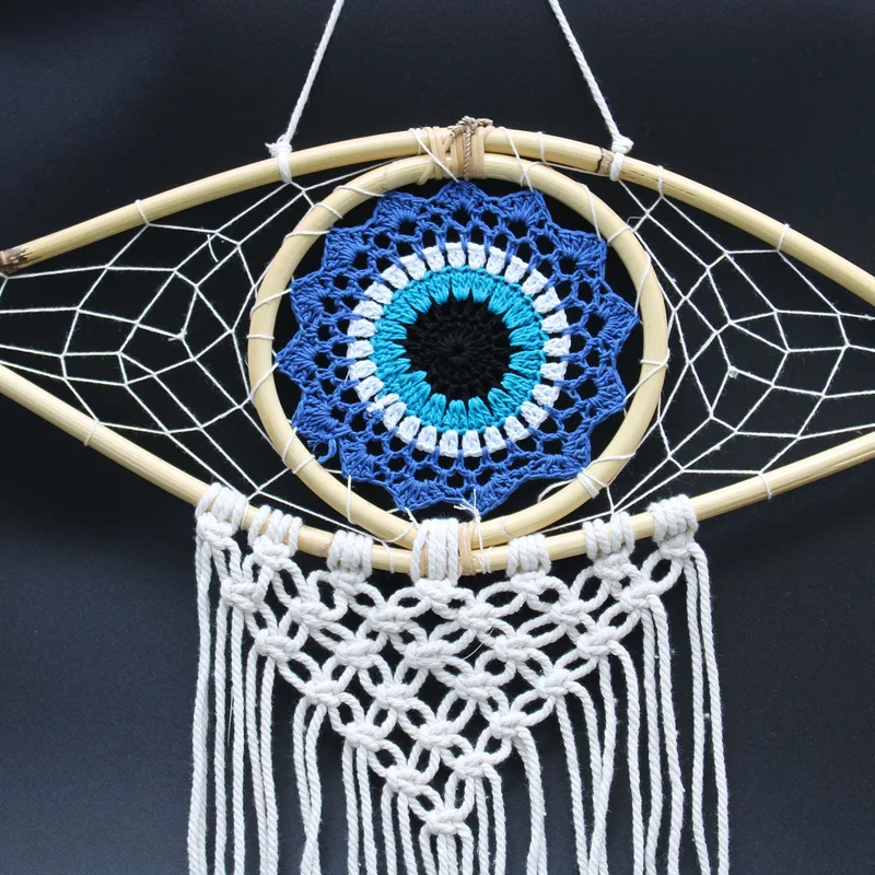 Protection Dream Cather Med Macrame Evil Eye Blue/White/Black — foto 1