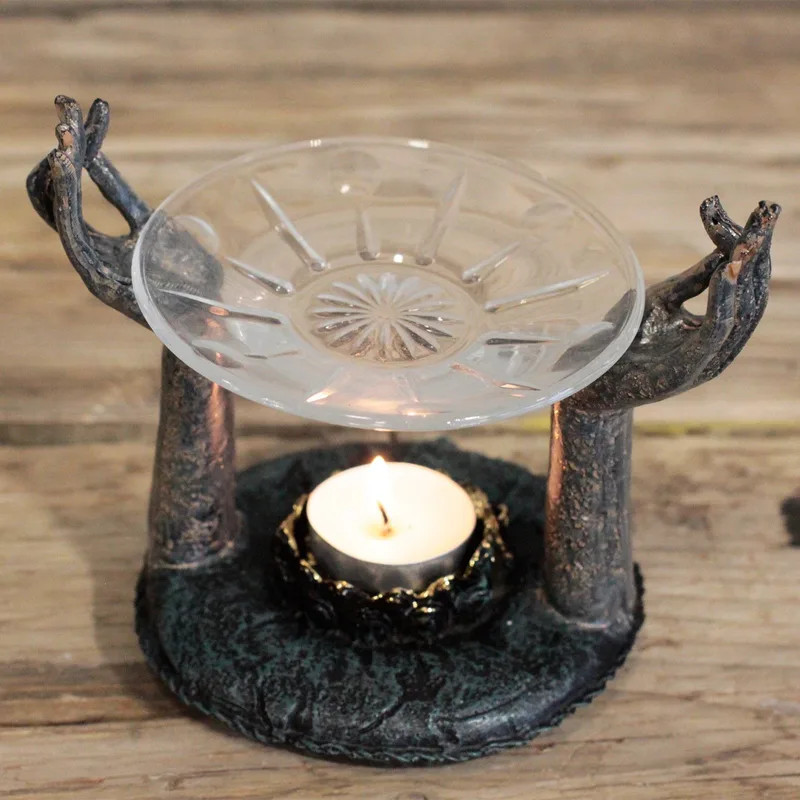 Antique Buddha Om Hands Olio Bruciatore