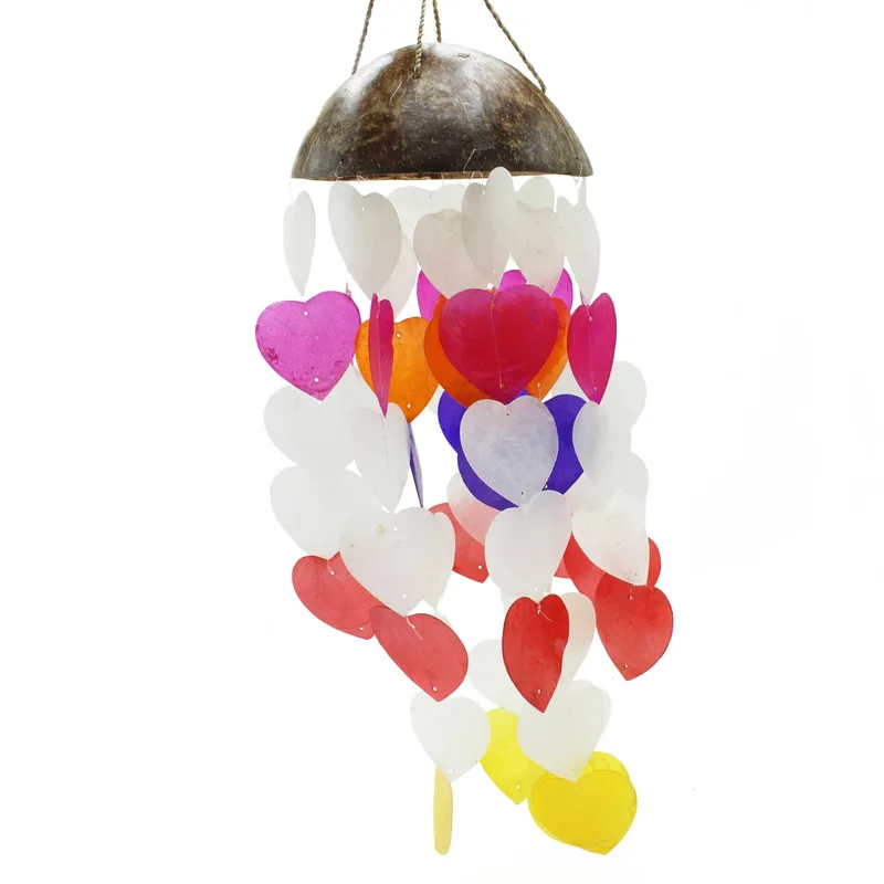 Coconut & Capiz Windchimes Big Hearts 40cm