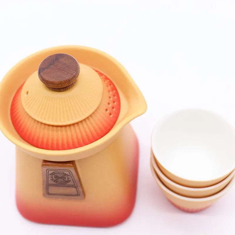 Temple Teapot Set & Three Cups Arancia Earth — foto 3