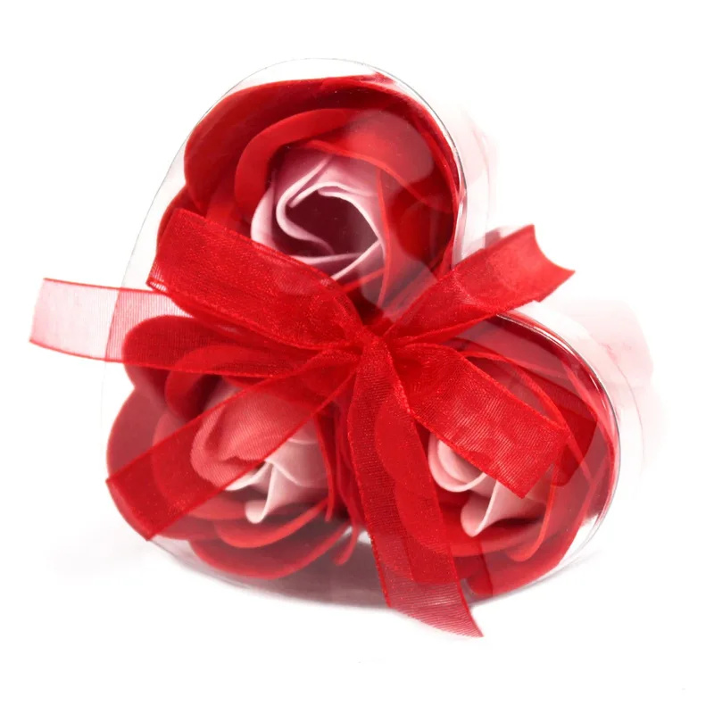 Set di 3 Sapone Fiore a Cuore - Rose Rosse