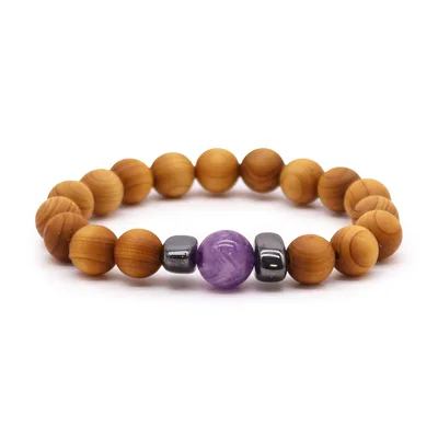 Bracciale in Legno di Cedro e Ambra con Chakra dell'Occhio Chiaro