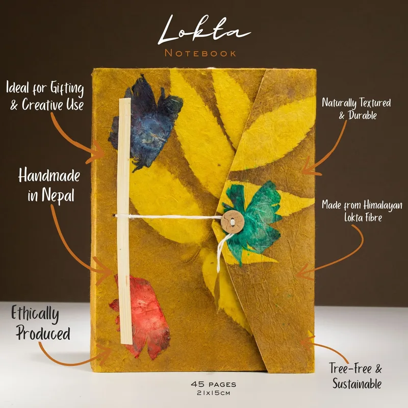 Lokta Bold Floral Notebook – Large – 45 Leaves – Includes Bookmark – Olive — foto 2