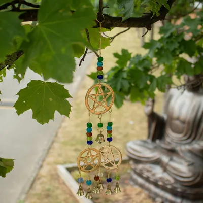 Indian Chimes Brass Tri-Pentagram 7 Bells 9.5x32cm — foto 4