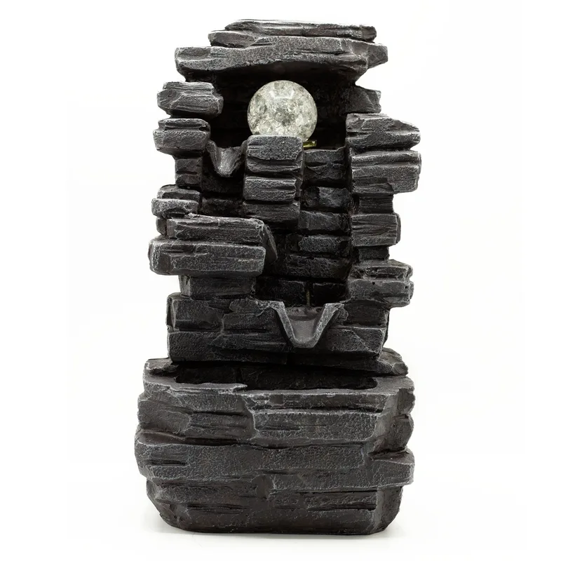 Tabletop Water Feature 35cm Slab Rocks Formation & Crystal Ball — foto 1