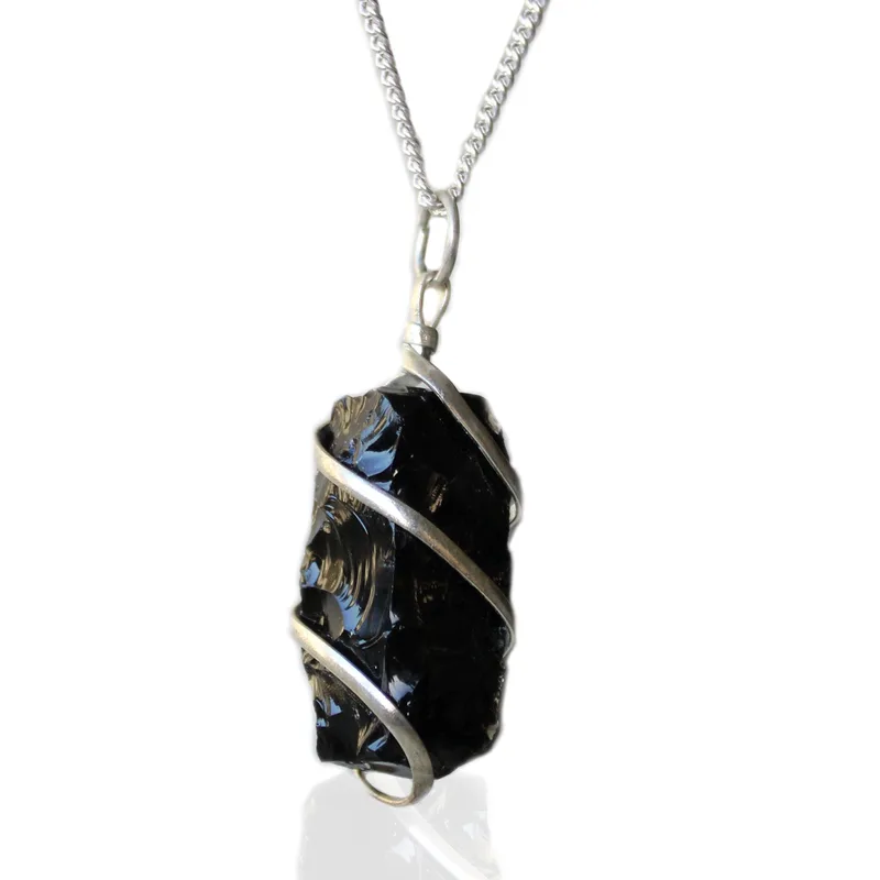 Cascade Wrapped Gemstone Necklace Rough Nero Onyx