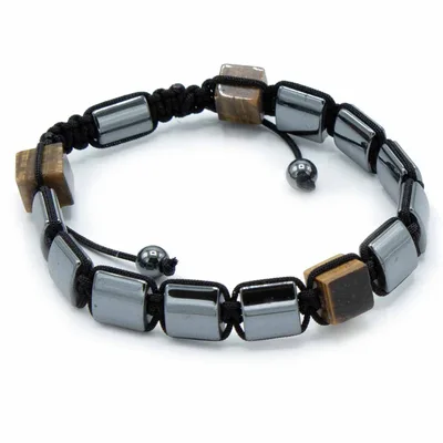 Bracciale Shamballa in Magnetite e Hematite - Cubi di Occhio di Tigre