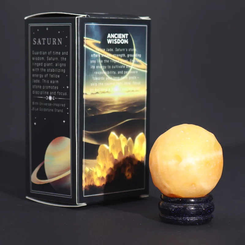 Yellow Jade Planet on a Sola Goldstone Stand 40mm