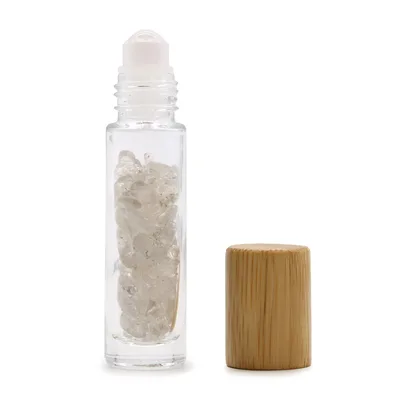 Olio Roller Bottiglia con Pietra Preziosa – Quarzo Rosa – Cappuccio in Legno + Punta Roller in Pietra Preziosa per Bottiglia da 5 ml