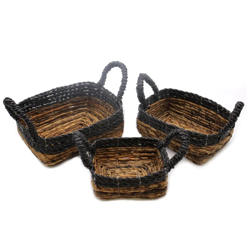 Banana Leaf & Hitam Raffia Square Basket- Set of 3 — foto 2
