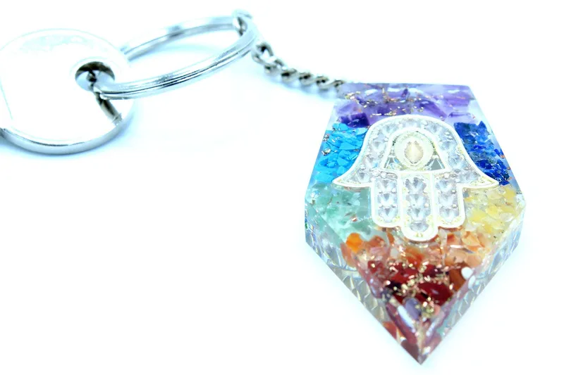 Orgonite Power Keyring Gemstone Chakra Hamsa — foto 2