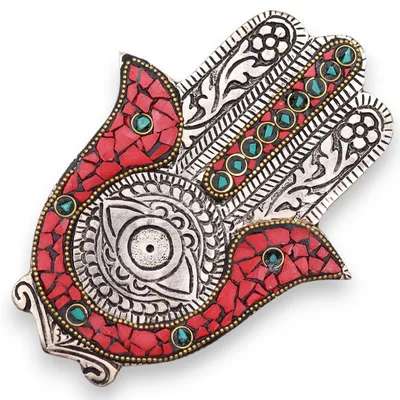 Red & Verde Small Hamsa Incenso Porta 13x5.5cm — foto 2