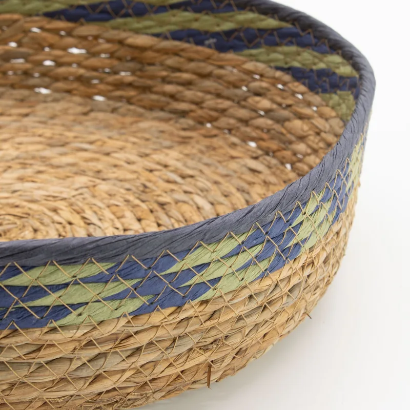Straw & Seagrass Tray Baskets Naturale Verde & Blue Set of 3 — foto 4