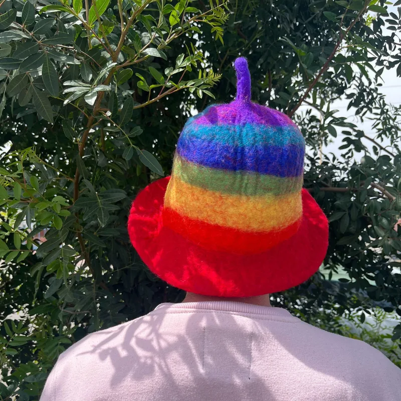 Felted Sauna Bowl Hat Rainbow
