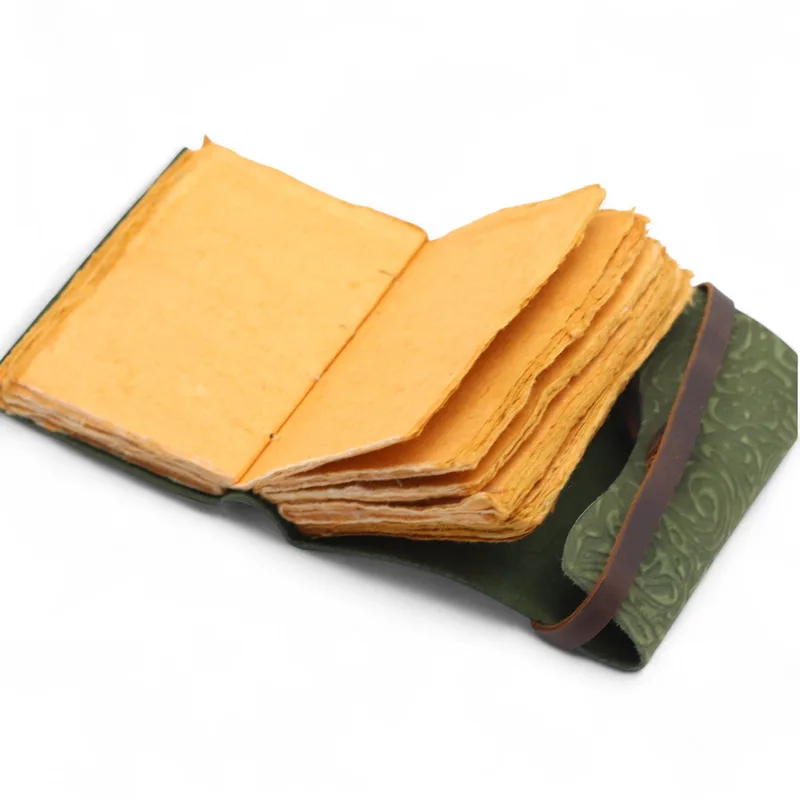 Fat Deckled Leather Notebook – Verde Maze Pattern – 12.7×8.9 cm — foto 1