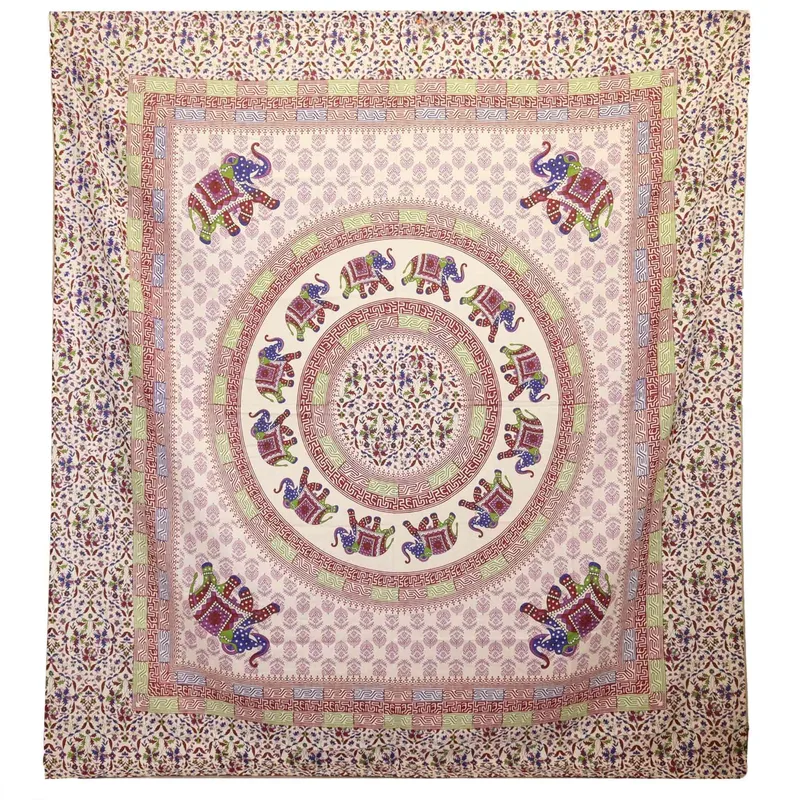 Wall Hanging / Spread Elephant Mandala Purple/Blue on Crema
