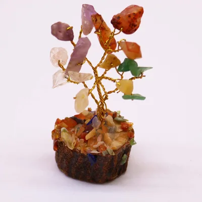 Mini Gemstone Trees On Legno Base - Multi Stones (15 stones) — foto 1