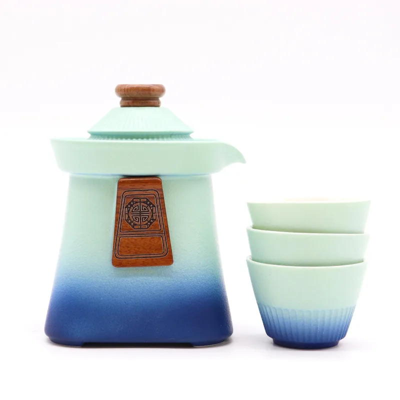 Temple Teapot Set & Three Cups Blu Heaven