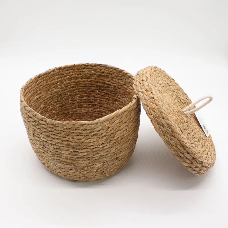Seagrass & Cotton Round Baskets with Lids Naturale Set of 3 — foto 2