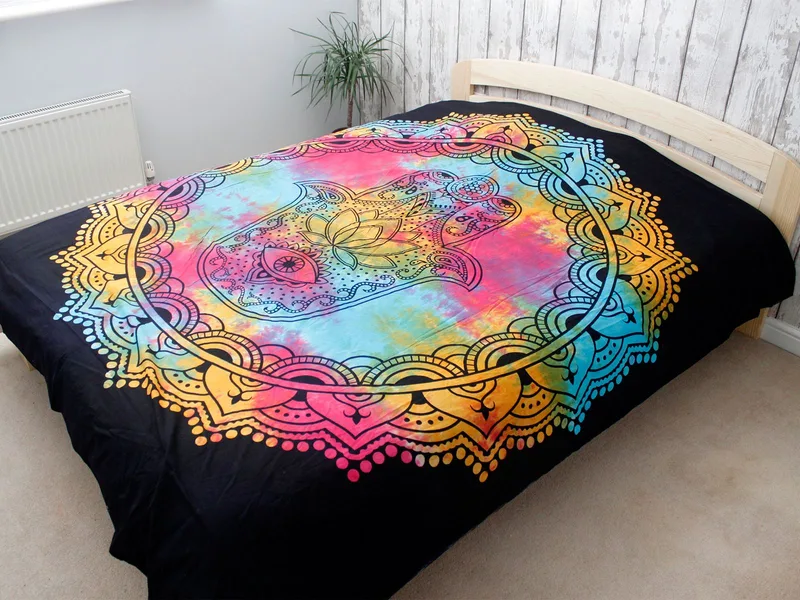 Double Cotton Bedspread + Wall Hanging Nero Hamsa 230cm x 200cm — foto 1
