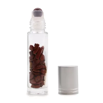Gemstone Essenziale Olio Roller Bottle - Red Jasper - Argento Cap + Gemstone Roller Tip for 5ml Bottle - Red Jasper