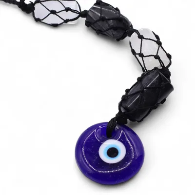 Hanging Stone Pendant Nero Torrmaline & Selonite Tumble Evil Eye