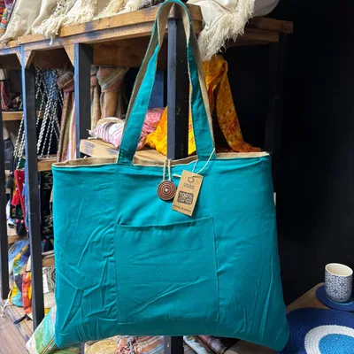 Reversible Jute & Cotton Big Bag Teal — foto 4