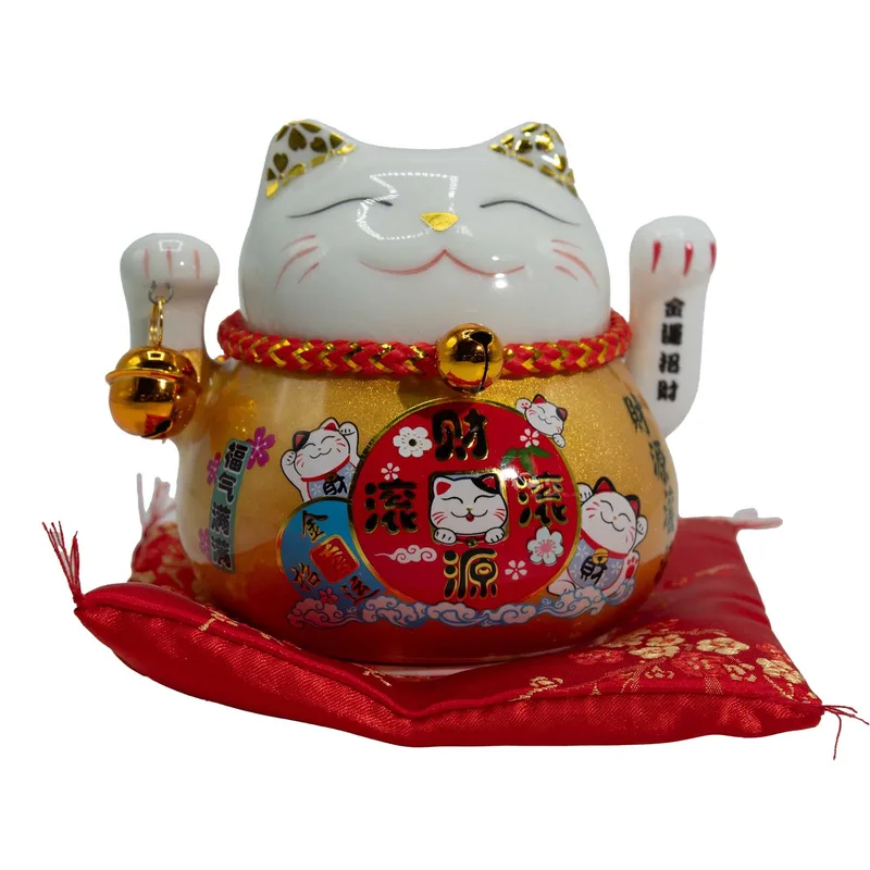 Ceramic Money Cat Moving Hand Oro on Cushion — foto 1