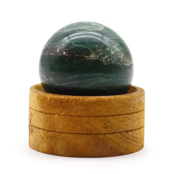 Sfera di pietra naturale 50 mm, Giada indiana con supporto, per meditazione e armonia