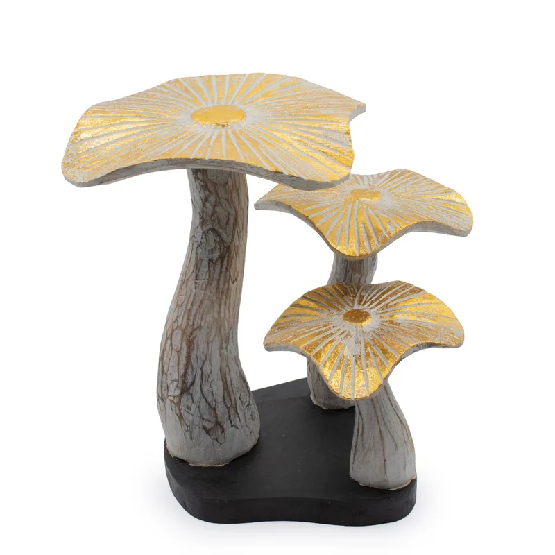 Medium Golden Mushroom Art 25cm Whitewash