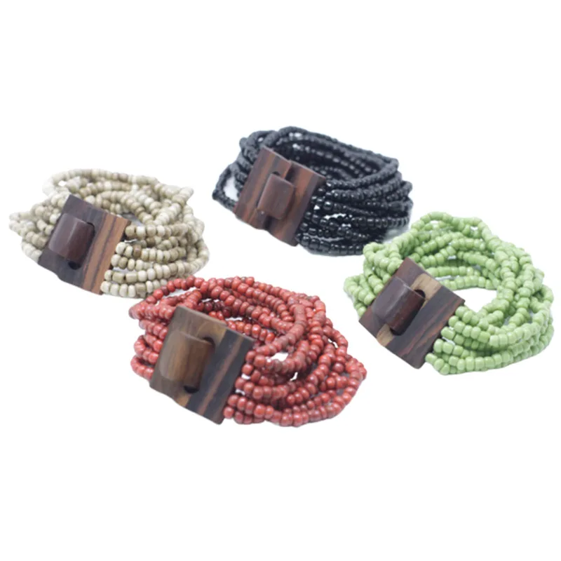 Multi-Bead Bangle Wooden Clasp - Asst Colours — foto 4