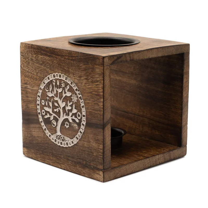 Large Square Mango Legno Olio Bruciatore Albero of Life — foto 3