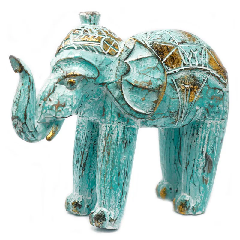 Legno Carved Elephant Turquois Oro