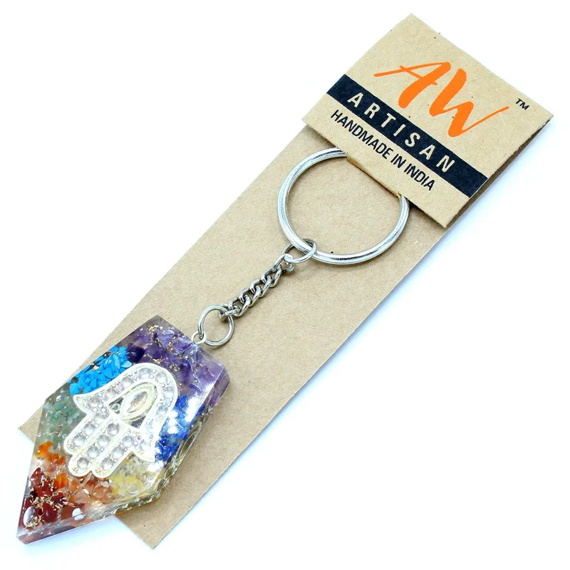 Orgonite Power Keyring Gemstone Chakra Hamsa