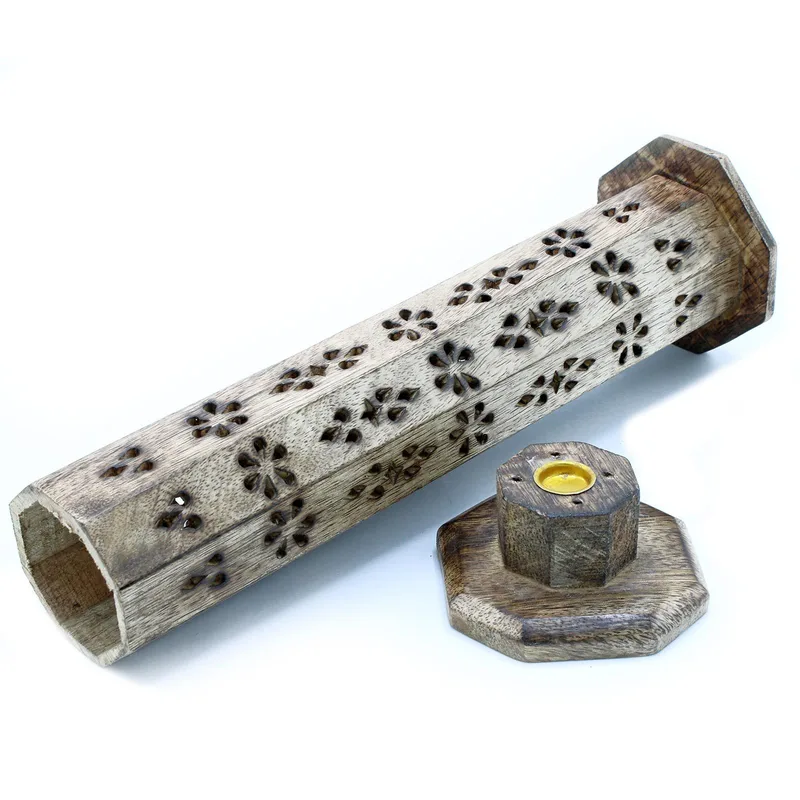 Hexagonal Incenso Tower Smoke Scatola Mango Legno
