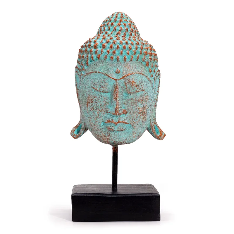 Large Serenity Buddha Head on Stand Verde Copper