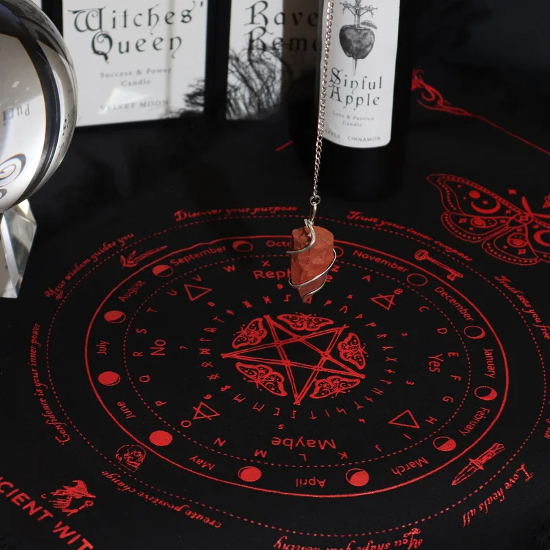 Ancient Witch Pendulum Divination Cloth - Sun Face - Nero & Blood Red — foto 1