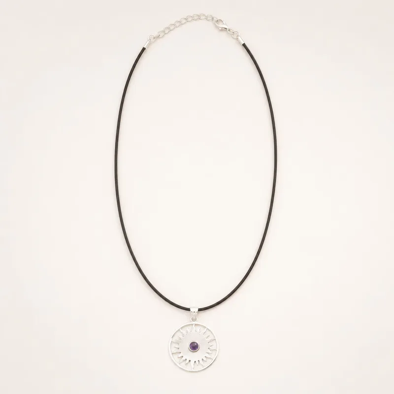 Indian Devotional Pendant Argento Plated Sun Worship Amethyst — foto 1