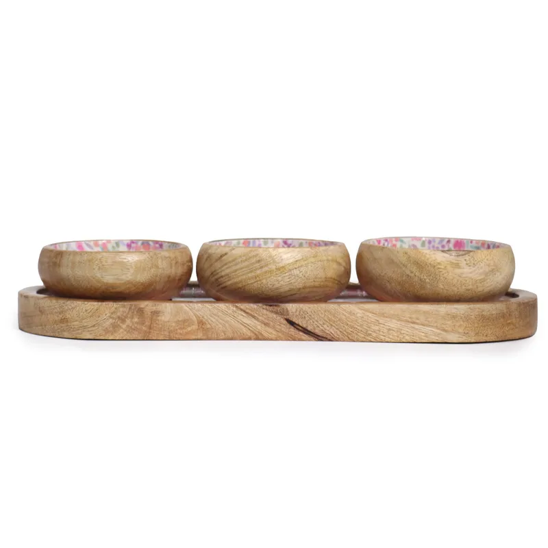 Mango Legno Tray with 3 Bowls Pretty Floral