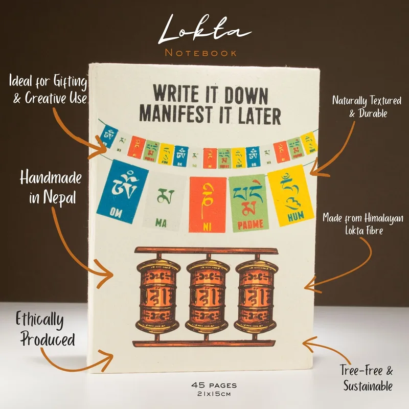 Lrg Lokta Inspiration Notebook (21x15cm) - 45 leafs - Write it Down - inc bookmark